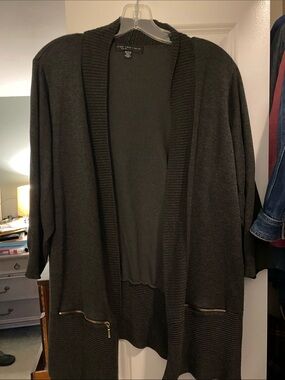 Joan Vass Dark Gray Open-Front Cardigan